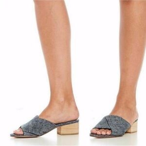 Eileen Fisher Ruche Chambray Slide Sandals 7.5 S32